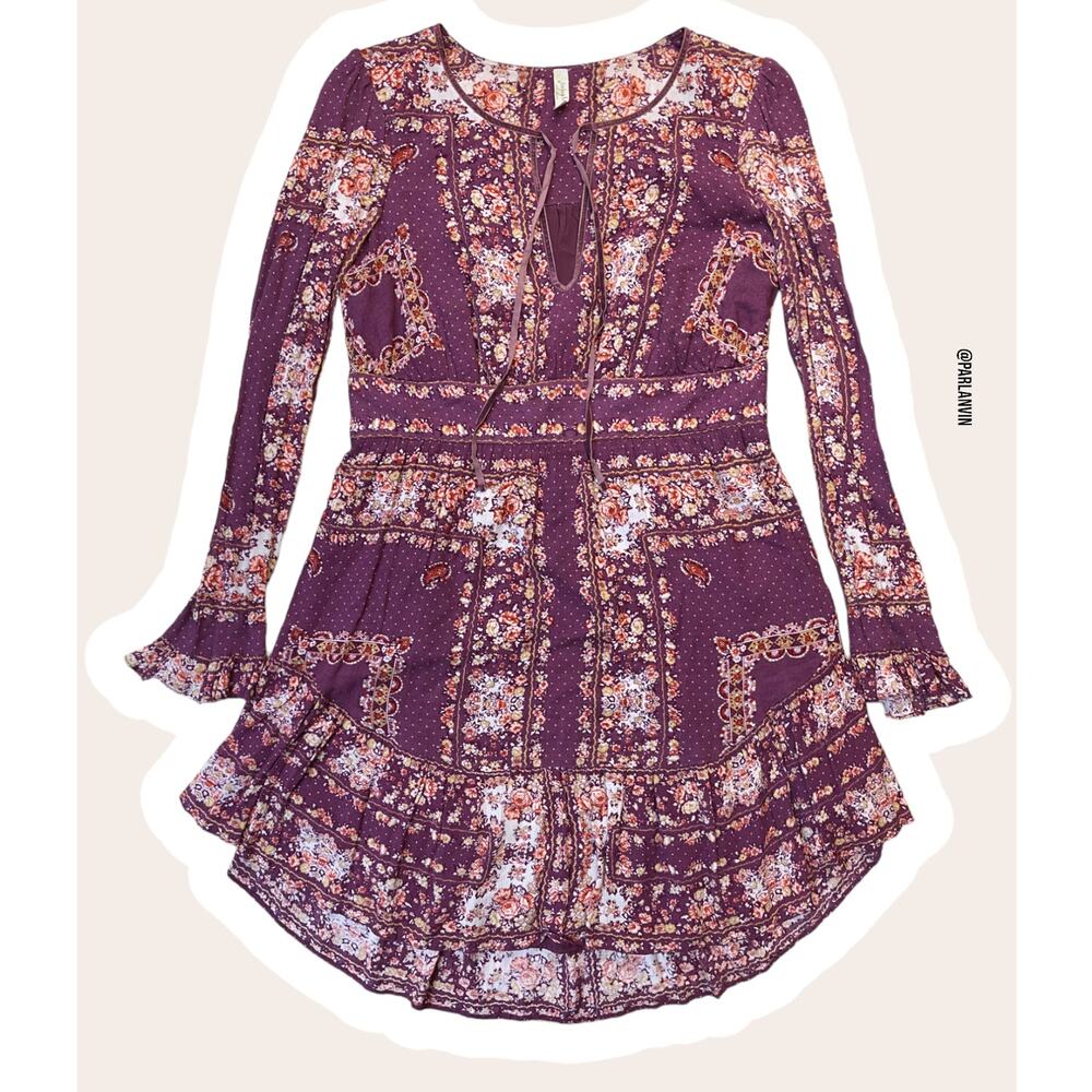 Free People Bridgette Mini Dress Bohemian Floral Print Mini Size S